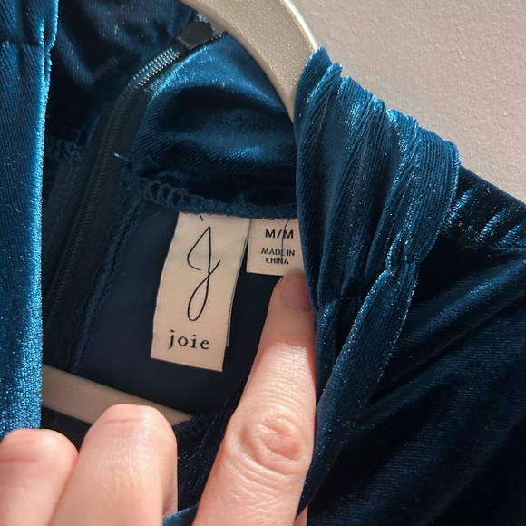 Designer JOIE Teal Velvet Long-sleeve Top w/ Hanging Crystals | Size M | Holiday - Picture 4 of 5